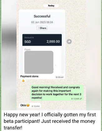 First beta client, payment received
