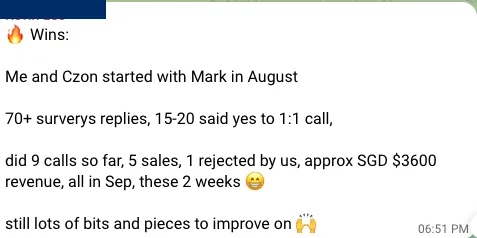 A client's first sprint: 5 sales from 9 calls